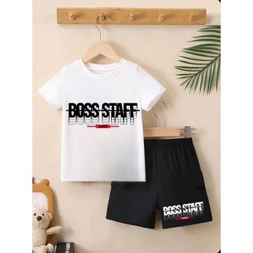 BOSS KID DUPLAY fekete póló, rövid nadrág szett