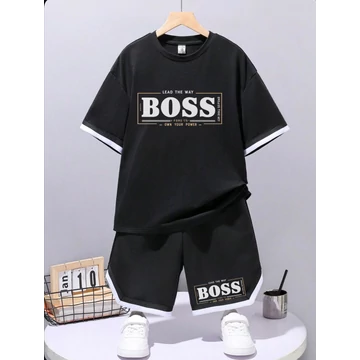 BOSS KID SEDA fekete póló, rövid nadrág szett