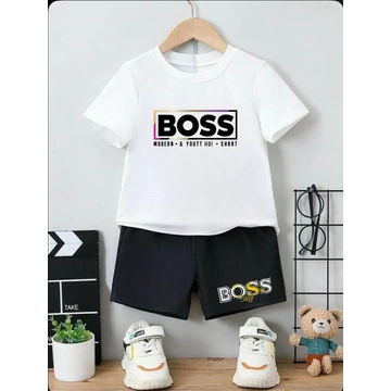 BOSS KID YOTH fehér póló, rövid nadrág szett