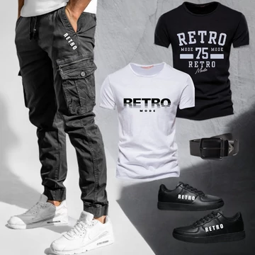 RETRO MODE szürke cargo nadrág választható pólóval, cipővel