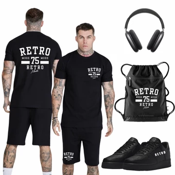 RETRO MODE GOAL fekete póló, rövidnadrág szett cipővel és ajándékkal
