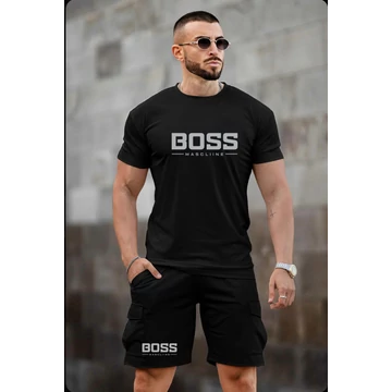 BOSS IRONIC fekete póló, rövid nadrág szett