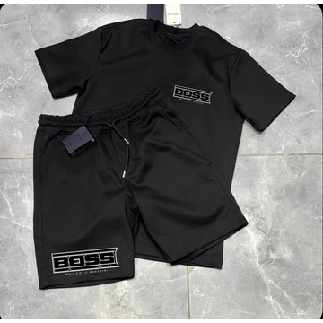 BOSS METAL fekete póló, rövid nadrág szett