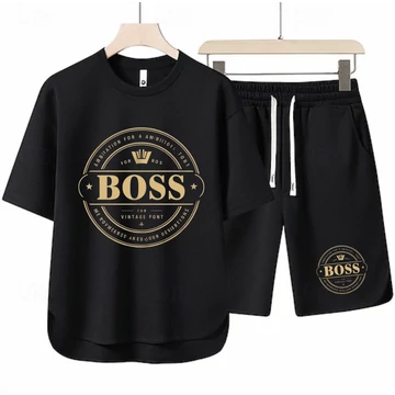 BOSS SEDA fekete póló, rövid nadrág szett
