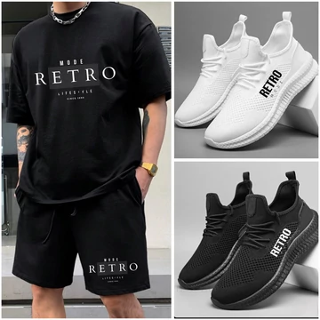 RETRO MODE TERMS fekete póló, rövidnadrág szett választható cipővel