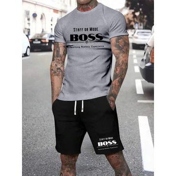 BOSS MYTH szürke póló, rövid nadrág szett