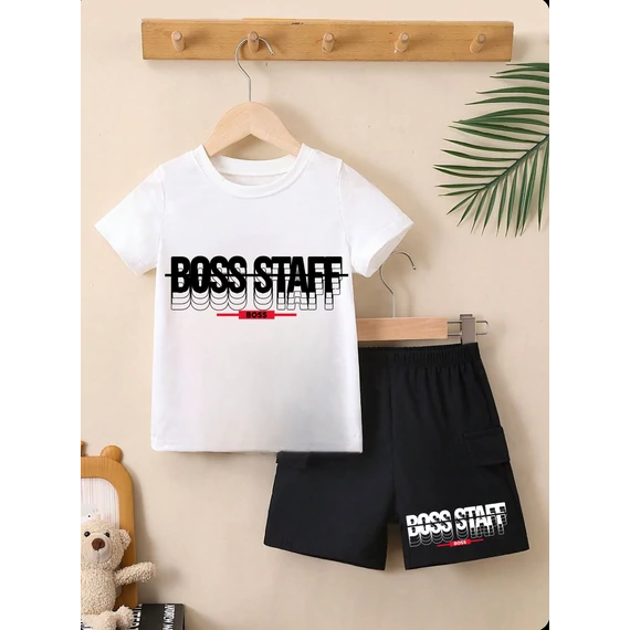 BOSS KID DUPLAY fekete póló, rövid nadrág szett