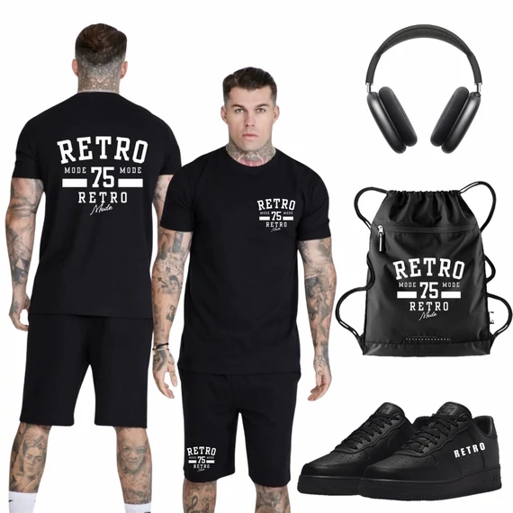 RETRO MODE GOAL fekete póló, rövidnadrág szett cipővel és ajándékkal