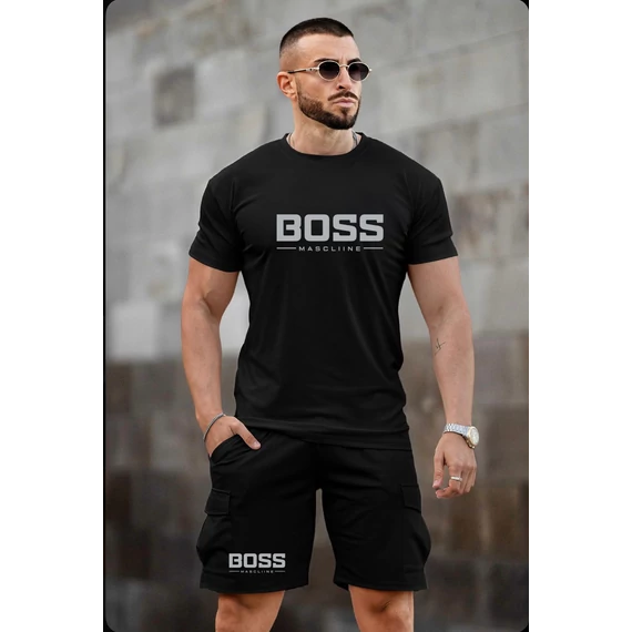 BOSS IRONIC fekete póló, rövid nadrág szett