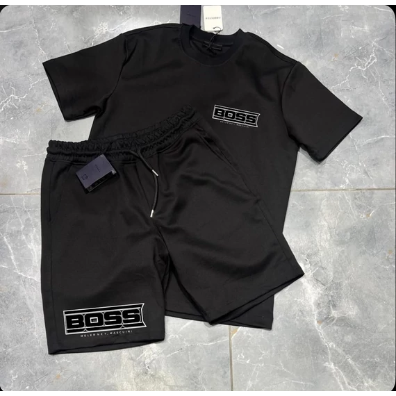 BOSS METAL fekete póló, rövid nadrág szett