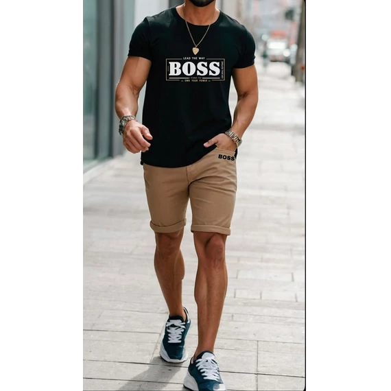 BOSS USUAL barna rövidnadrág fekete pólóval