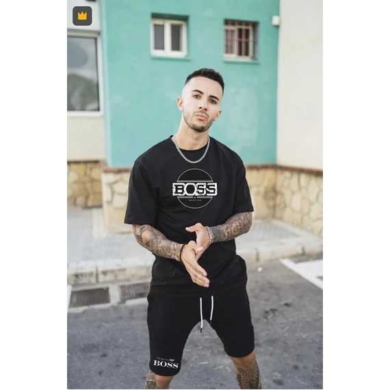 BOSS WARNER fekete póló, rövid nadrág szett