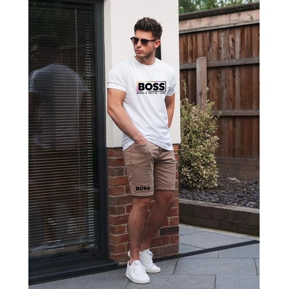 BOSS EVERYDAY barna rövidnadrág fehér pólóval