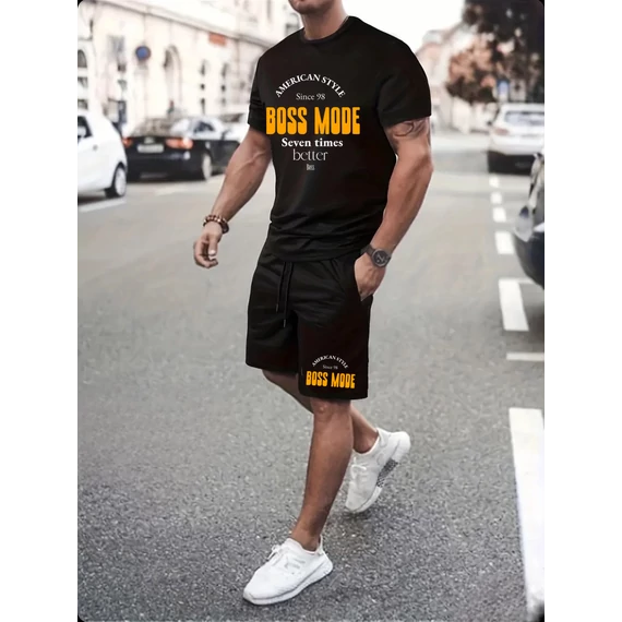 BOSS GOFFY fekete póló, rövid nadrág szett