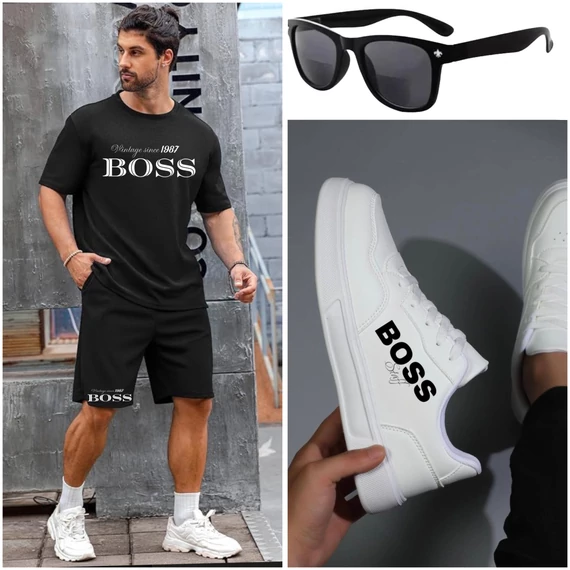 BOSS SILVER póló, rövidnadrág szett cipővel ajándék szemüveggel